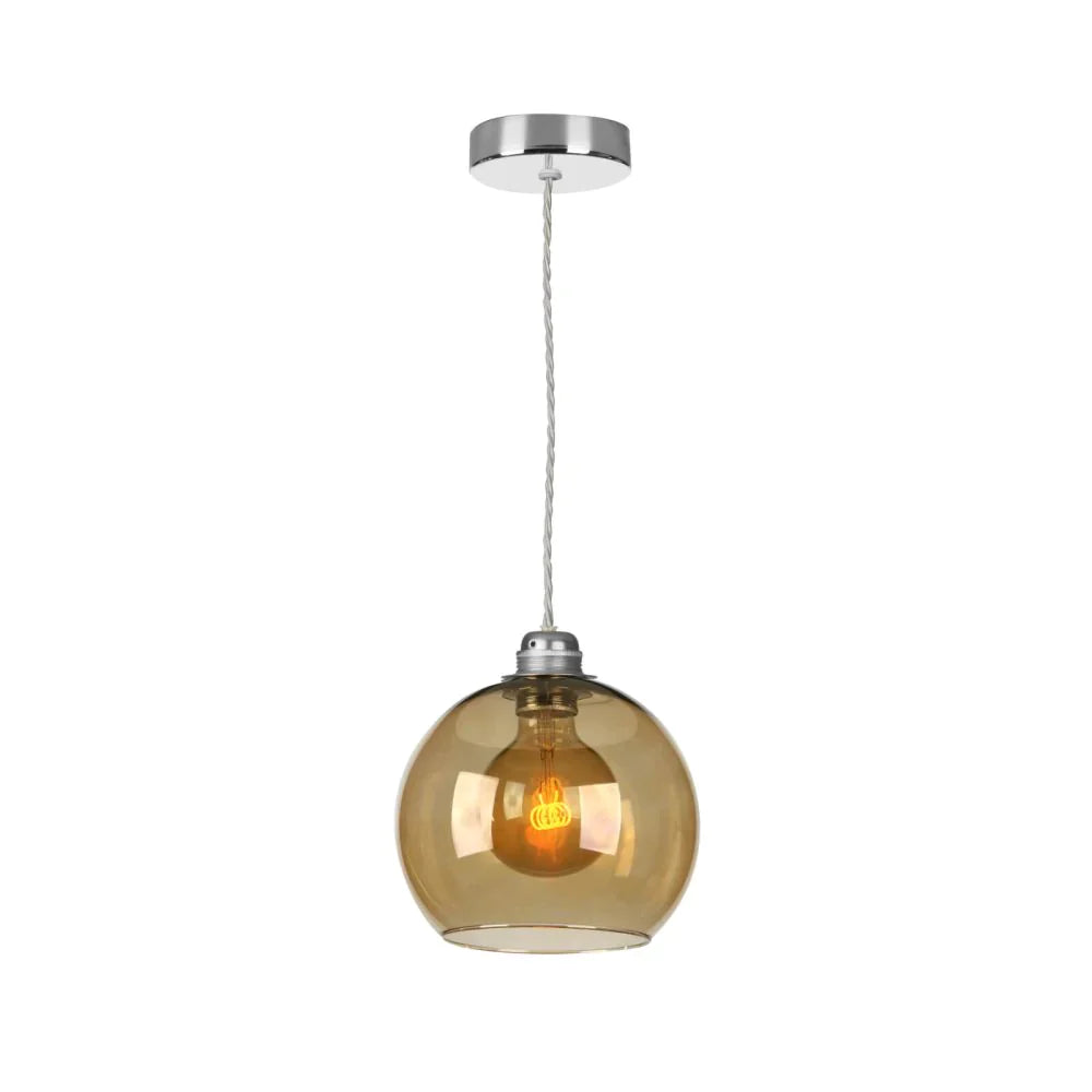 David Hunt Lighting Apollo Single Pendant Polished Chrome Amber Glass