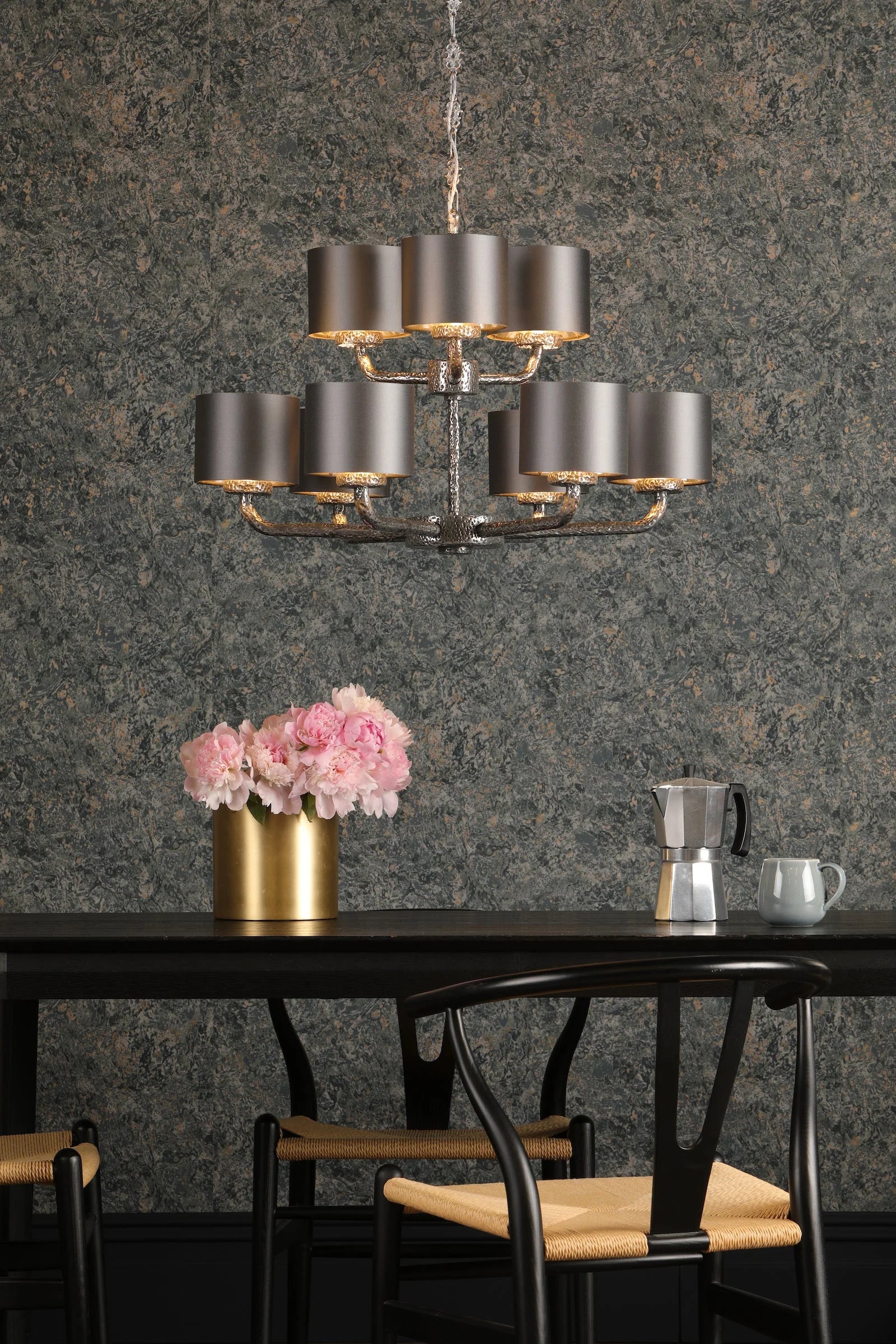 David Hunt Lighting Sloane 9 Light Comes With Bespoke Shades Pewter