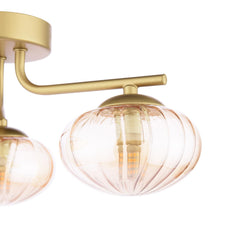 Ede 3 Light Semi-Flush Satin Gold and Amber Glass