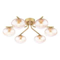 Ede 6 Light Semi-Flush Satin Gold and Amber Glass