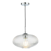 Edmond 1 Light Single Pendant Polished Chrome Ribbed Glass