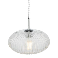 Edmond 1 Light Single Pendant Polished Chrome Ribbed Glass