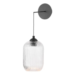 Eileen Pendant/Wall Light Matt Black and Ribbed Glass LED