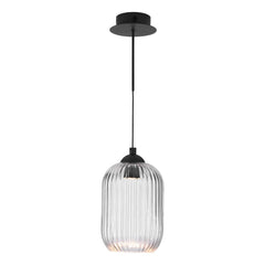 Eileen Pendant/Wall Light Matt Black and Ribbed Glass LED