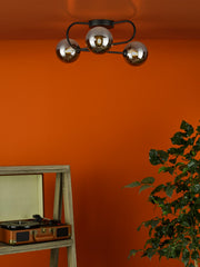 Eissa 3 Light Semi Flush Matt Black Smoked Glass