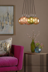 Elpis 7 Light Cluster Pendant Polished Chrome Mixed Coloured Glass