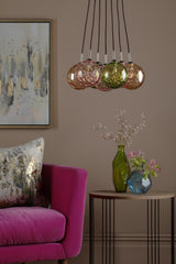 Elpis 7 Light Cluster Pendant Polished Chrome Mixed Coloured Glass
