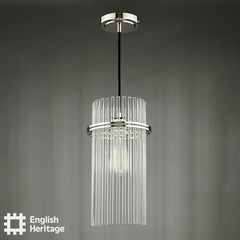 English Heritage Eltham Single Pendant Polished Nickel and Crystal