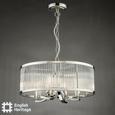 English Heritage Eltham 4 Light Pendant Polished Nickel and Crystal