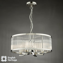 English Heritage Eltham 4 Light Pendant Polished Nickel and Crystal