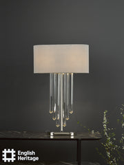 English Heritage Eltham 2 Light Table Lamp Polished Nickel and Crystal With Shade