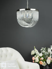 English Heritage Eltham 4 Light Swag Pendant Polished Nickel and Crystal