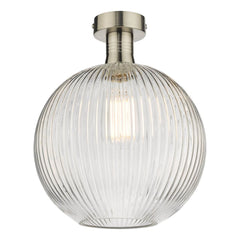 Emerson Semi Flush Antique Chrome Round Ribbed Glass dar lighting