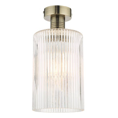 Emerson Semi Flush Antique Brass Ribbed Glass dar lighting