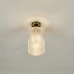 Emerson Semi Flush Antique Brass Cylinder Ribbed Glass