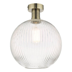 Emerson Semi Flush Antique Brassd Round Ribbed Glass dar lighting