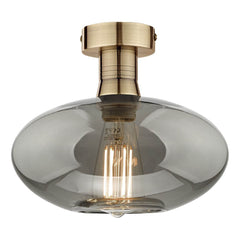 Emerson Semi Flush Antique Brass Smoked Glass dar lighting