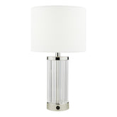 Enrico Rechargeable Table Lamp Polished Nickel and Glass With Shade LED