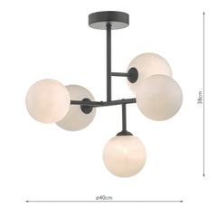 Euan 5 Light Semi Flush Black & Opal Glass