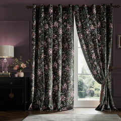 Laura Ashley Editas Garden Charcoal Eyelet Curtains