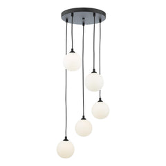 Federico 5 Light Cluster Pendant Matt Black With Opal Glass
