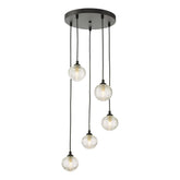 Federico 5 Light Cluster Pendant Matt Black With Ribbed Glass