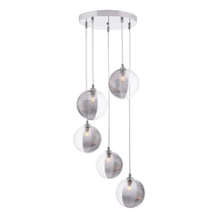 Federico 5 Light Cluster Pendant Polished Chrome With Smoked/Clear Ribbed Glass