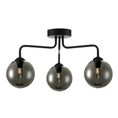 Feya 3 Light Semi Flush Ceiling Light Matt Black Smoked Glass dar lighting