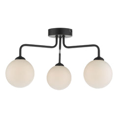 Feya 3 Light Semi Flush Ceiling Light Matt Black Opal Glass dar lighting