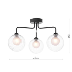 Feya 3 Light Semi Flush Matt Black With Clear/Opal Glass