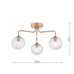 Feya 3 Light Semi-Flush Antique Bronze With Ribbed Glass