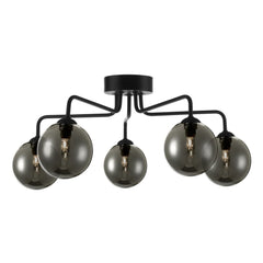 Feya 5 Light Semi Flush Ceiling Light Matt Black Smoked Glass dar lighting