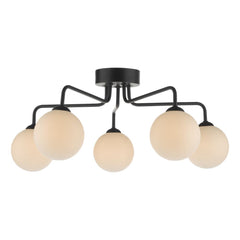 Feya 5 Light Semi Flush Ceiling Light Matt Black Opal Glass dar lighting