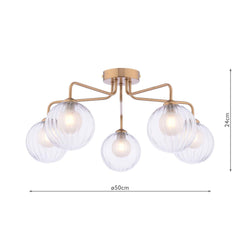 Feya 5 Light Semi-Flush Antique Bronze With Clear/Opal Glass