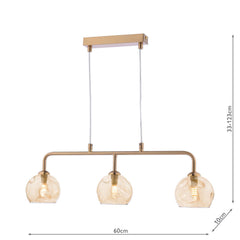 Feya 3 Light Bar Pendant Antique Bronze With Organic Amber Glass