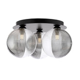 Foley 3 Light Flush Matt Black With Smoked/Clear Ribbed Glass