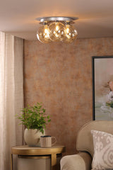 Foley 3 Light Flush Polished Chrome With Twisted Amber Glass