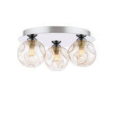 Foley 3 Light Flush Polished Chrome With Closed Organic Amber Glass