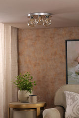 Foley 3 Light Flush Polished Chrome With Closed Organic Amber Glass