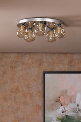 Foley 5 Light Flush Polished Chrome With Closed Organic Amber Glass