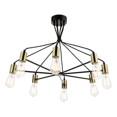 Gabriel 8 Light Pendant Satin Black Antique Gold dar lighting