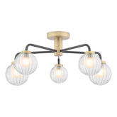 Gibbs 5 Light Semi-Flush Antique Brass & Glass