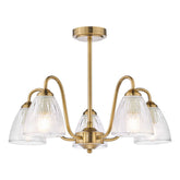 Glynis 5 Light Semi-Flush Antique bronze and Ribbed Glass