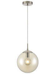 Galaxy single pendant in satin nickel with amber glass