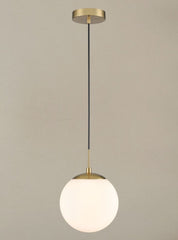 Galaxy single pendant in aged brass with matt opal glass