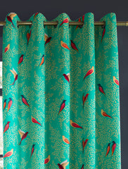 Green Birds Eyelet Curtain