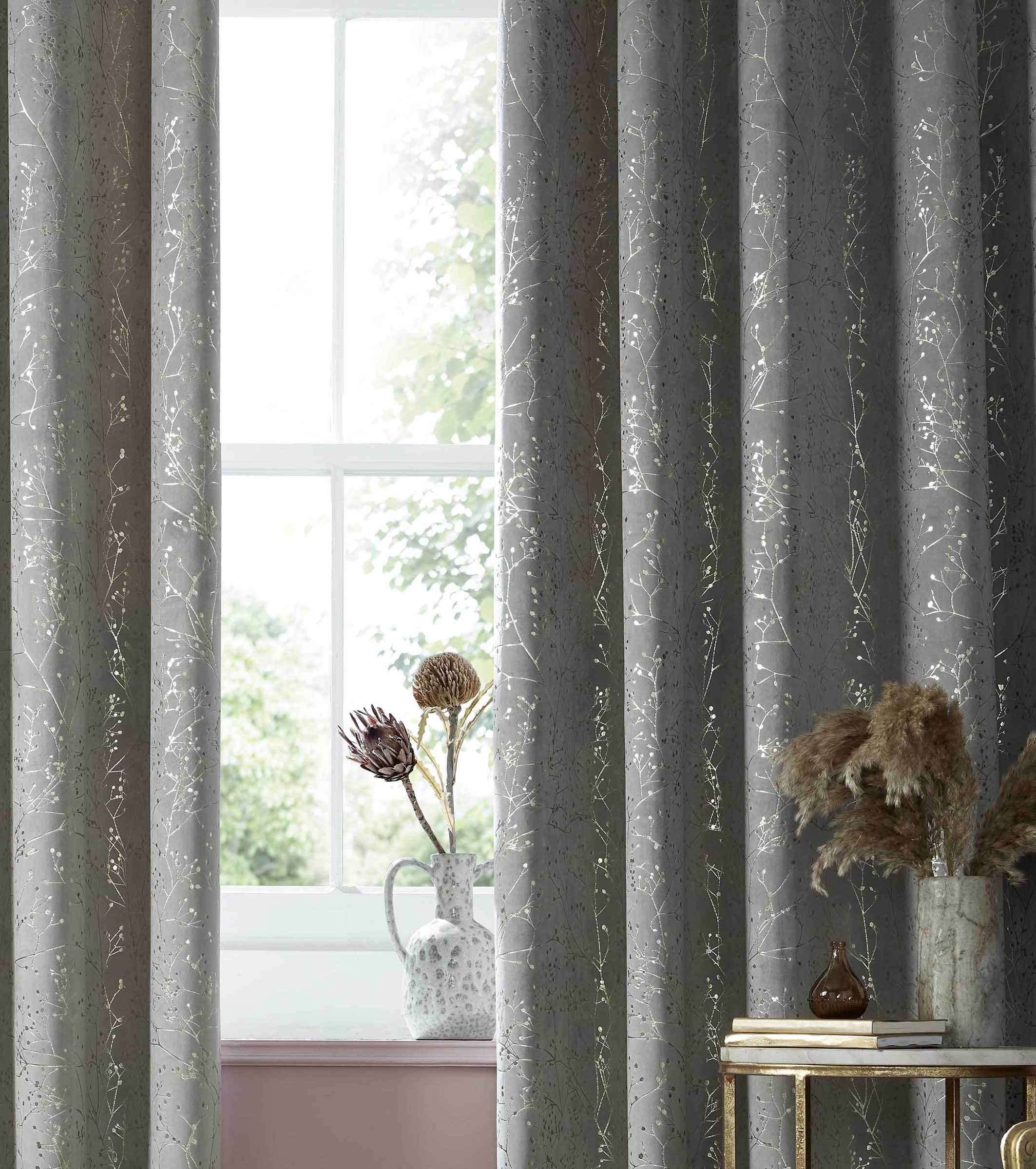Gypsophila Silver Readymade Curtains