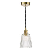 Hadano Pendant Natural Brass With Ribbed Glass Shade