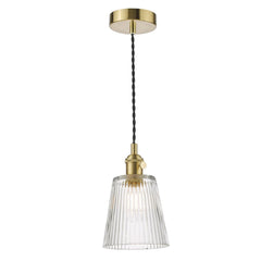 Hadano Pendant Natural Brass With Ribbed Glass Shade