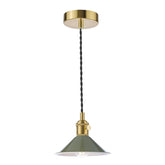 Hadano 1 Light Pendant Natural Brass With Olive Green Shade